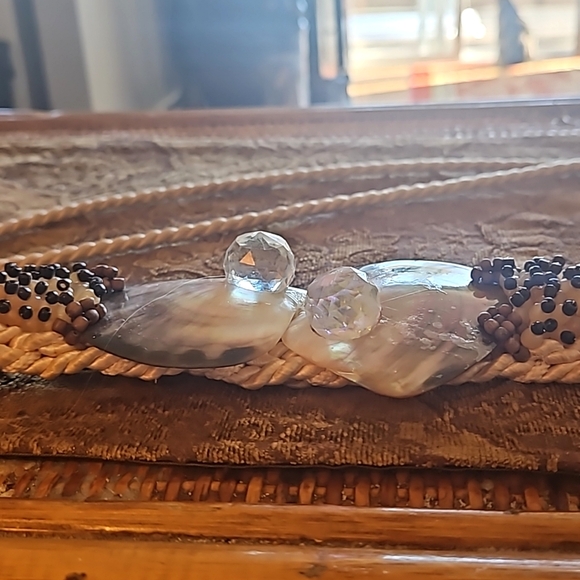 NOS 90s Shell Crystal Braided Sash Belt Embellished Braided Rope Belt New Vtg - Picture 4 of 14